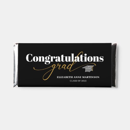 Congratulations Grad Script Black and Gold Hershey Bar Favors