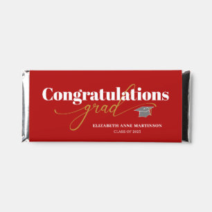 Congratulations Grad Script Black and Red Hershey Bar Favors