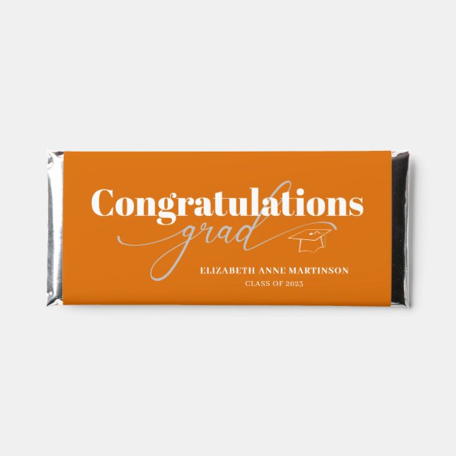 Congratulations Grad Script Orange Hershey Bar Favors (Front)