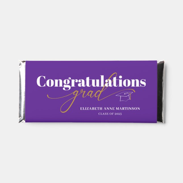 Congratulations Grad Script Purple Hershey Bar Favors (Front)