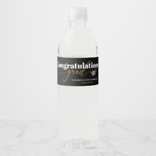 Congratulations Grad Script Typography Water Bottle Label