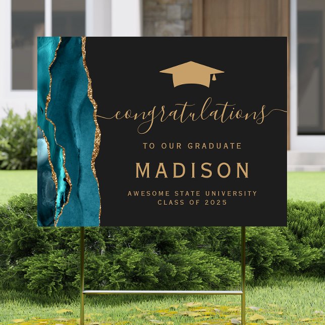 Congratulations Grad Teal Gold Agate Dark Yard Sign (Creator Uploaded)