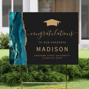Congratulations Grad Teal Gold Agate Dark Yard Sign