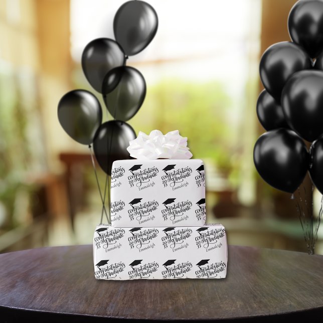 Congratulations Grad Year Monogram Black Wrapping Paper (Creator Uploaded)
