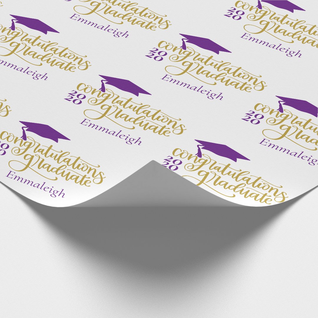 Congratulations Grad Year Monogram Purple Gold Wrapping Paper | Zazzle