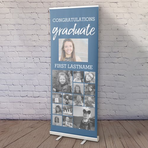 Congratulations Graduate 15 Photo Collage Navy Retractable Banner