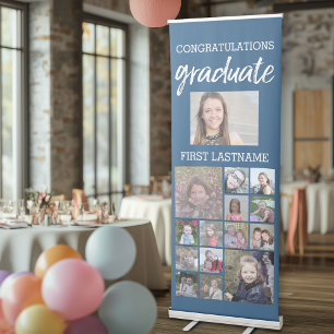 Congratulations Graduate 15 Photo Collage Navy Retractable Banner