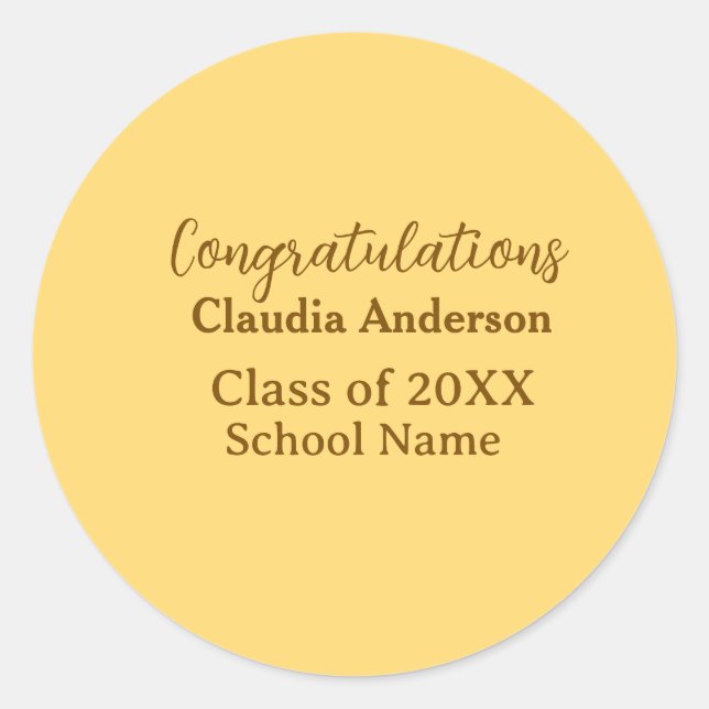 Congratulations graduate add school name simple mo classic round sticker (Front)