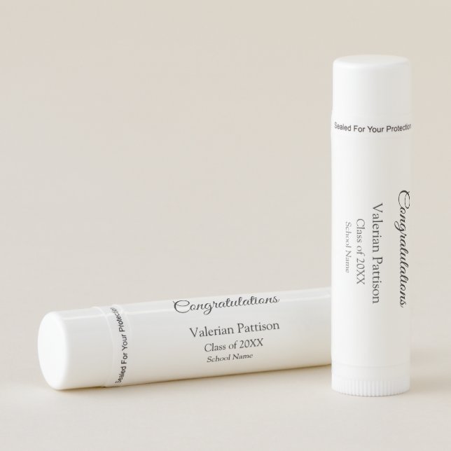 Congratulations graduate add school name simple mo lip balm (Front)