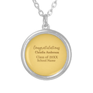 Congratulations graduate add school name simple mo silver plated necklace