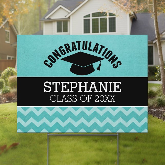 Congratulations Graduate - Aqua Black Graduation Sign (Personalized Graduation Yard Sign)