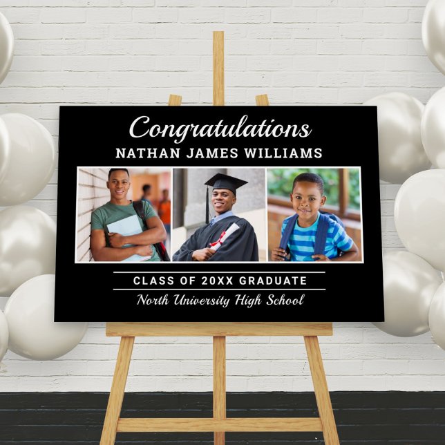 Congratulations Graduate Black 3 Photo Graduation Foam Board (Creator Uploaded)