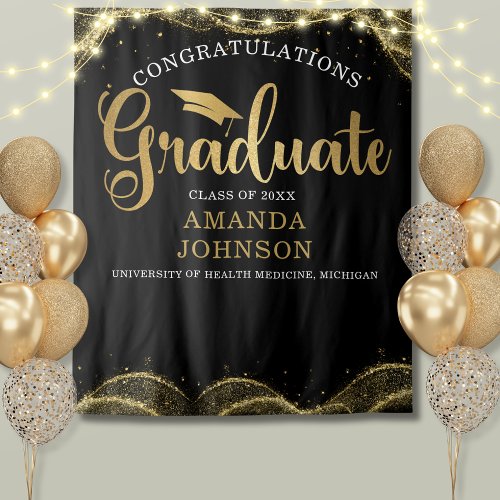 Congratulations Graduate Black and Gold Backdrop