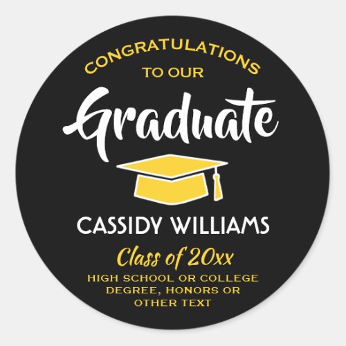 Congratulations Graduate Black and Gold Graduation Classic Round Sticker