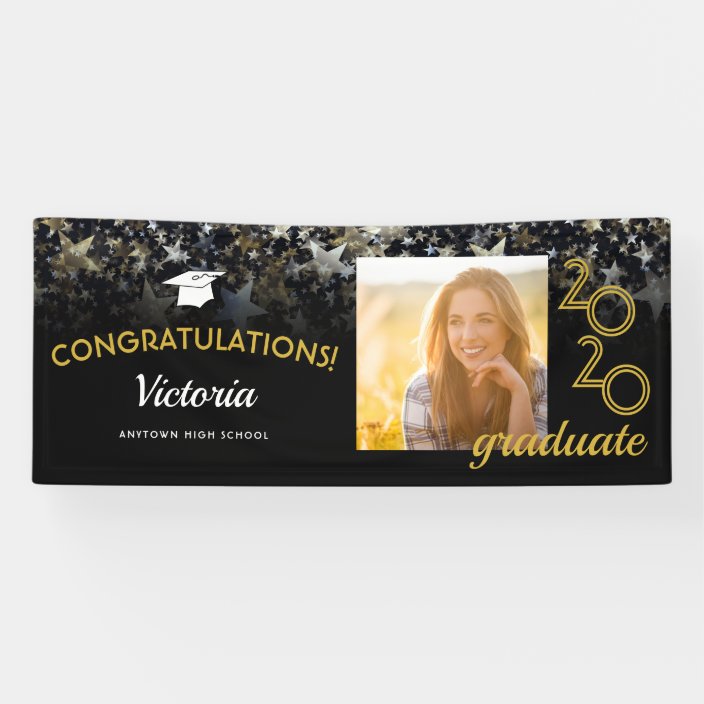 Congratulations Graduate Black and Gold Photo Banner | Zazzle.com