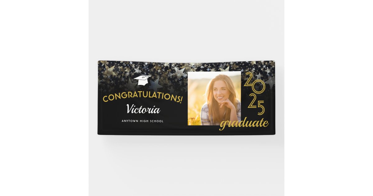 Congratulations Graduate Black and Gold Photo Banner | Zazzle