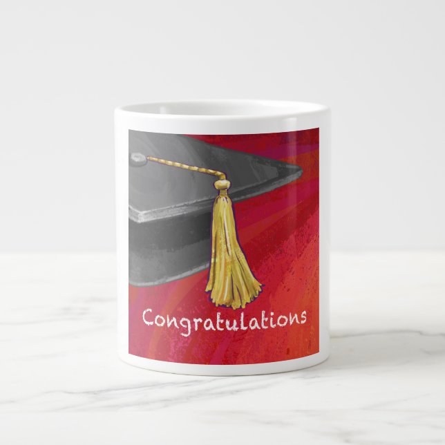 Congratulations Graduate Black and Red Giant Coffee Mug (Front)