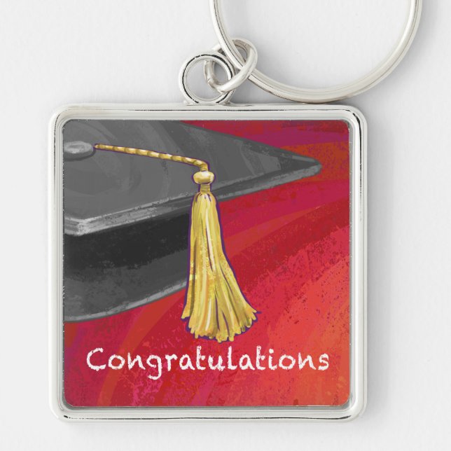 Congratulations Graduate Black and Red Keychain (Front)