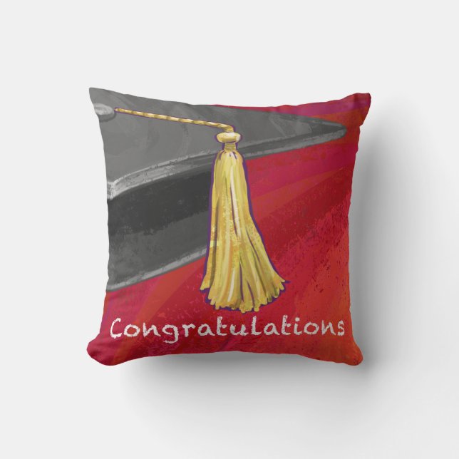 Congratulations Graduate Black and Red Throw Pillow (Front)
