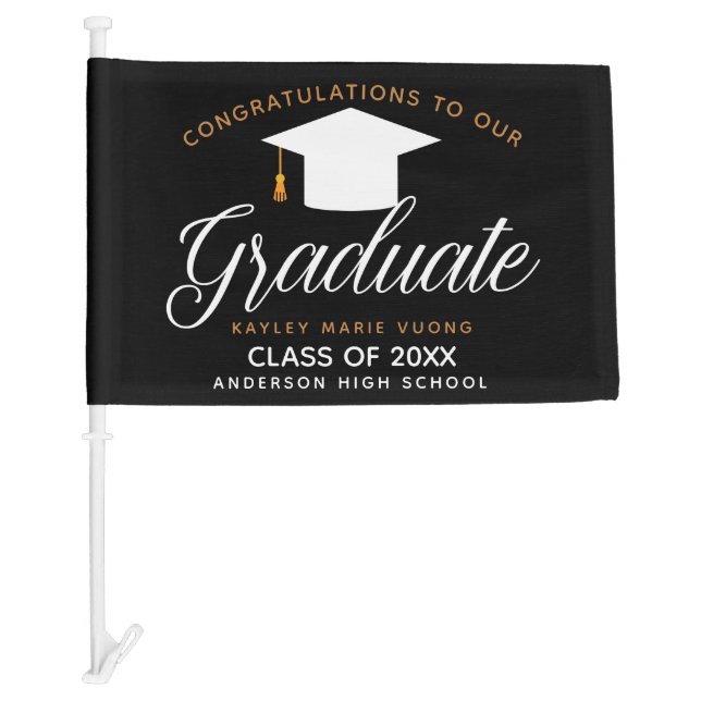 Congratulations Graduate Black Gold 2025 Trendy Car Flag (Front)