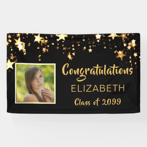 Congratulations Graduate Black  Gold Stars Photo Banner