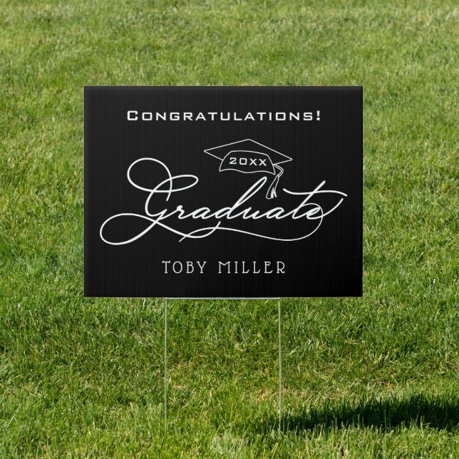 Congratulations Graduate Black Yard Sign (Insitu)