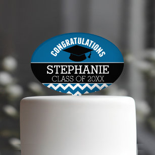 Congratulations Graduate - Blue Black Graduation Cake Topper