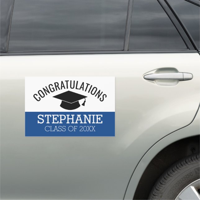 Congratulations Graduate - Blue Black Graduation Car Magnet (In Situ)