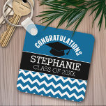Congratulations Graduate - Blue Black Graduation Keychain<br><div class="desc">A traditional graduation cap and congratulations to the graduate name. Add any year to personalize this whimsical design. This can be used for any graduate - high school,  college,  grad school,  med school or even trade school.</div>