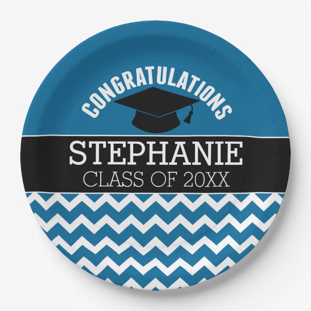 Congratulations Graduate - Blue Black Graduation Paper Plate