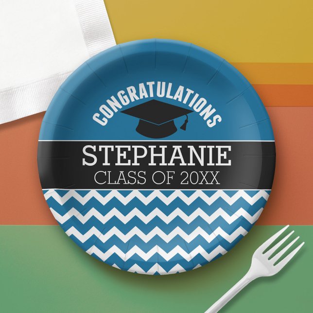 Congratulations Graduate - Blue Black Graduation Paper Plates (Custom Graduation Paper Plate)