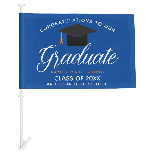 Congratulations Graduate Blue Gold 2025 Graduation Car Flag (Front)