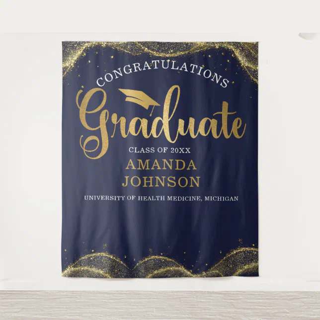Congratulations Graduate Blue Gold Graduation Tapestry | Zazzle