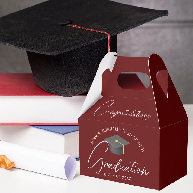 Congratulations Graduate Burgundy Graduation Party Favor Boxes (Creator Uploaded)