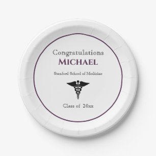 Congratulations Graduate Caduceus Burgundy White Paper Plates