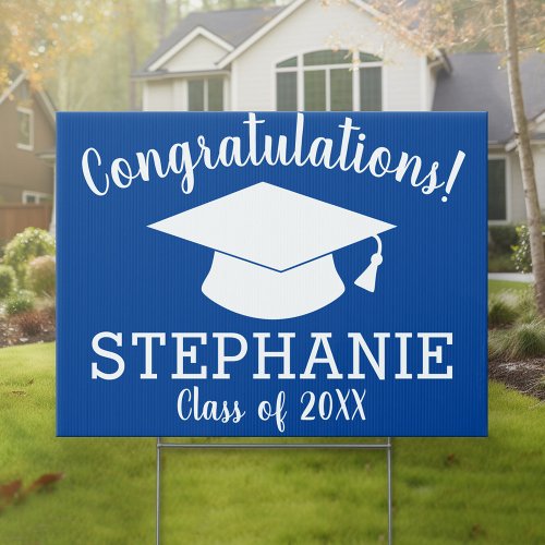 Congratulations Graduate Calligraphy blue white Sign