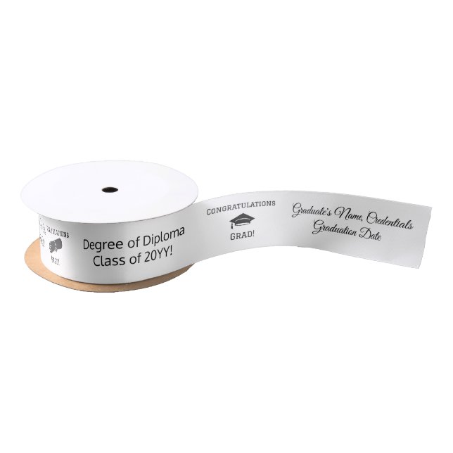 Congratulations Graduate Cap Diploma Black White Satin Ribbon (Spool)