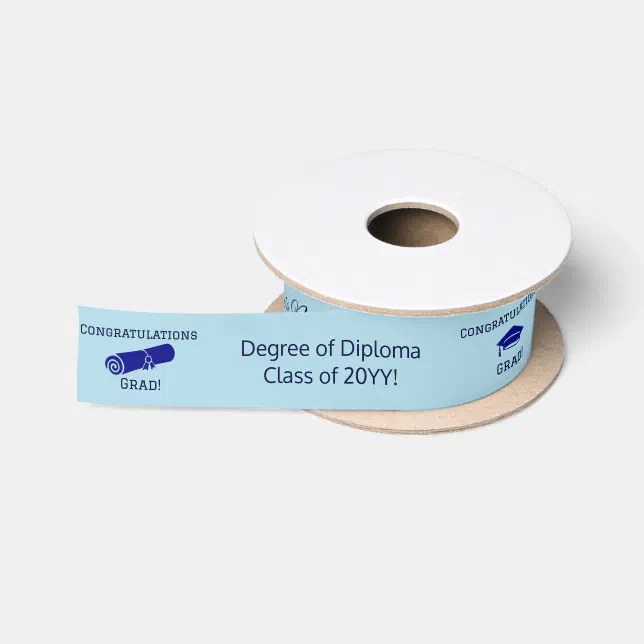 Congratulations Graduate Cap Diploma Blue Custom Satin Ribbon | Zazzle