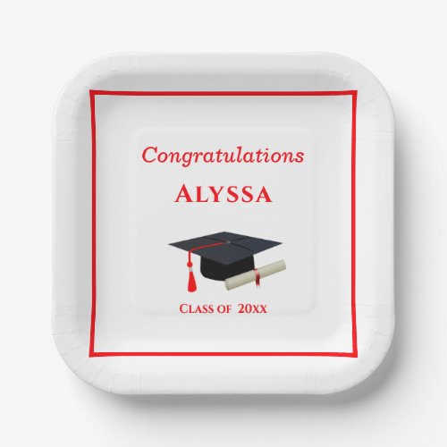 Congratulations Graduate Cap  Diploma Paper Plate