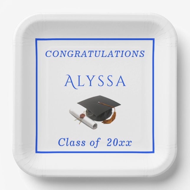 Congratulations Graduate Cap & Diploma  Paper Plates (Front)