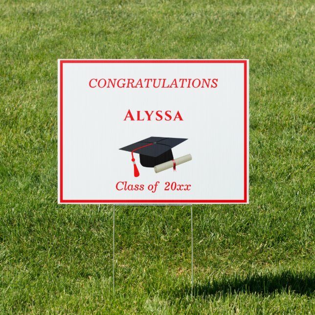 Congratulations Graduate Cap & Diploma Yard Sign (Insitu)