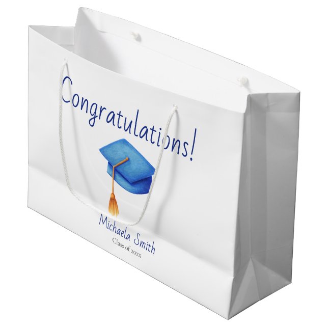 Congratulations Graduate Cerulean Blue Cap Large Gift Bag (Front Angled)