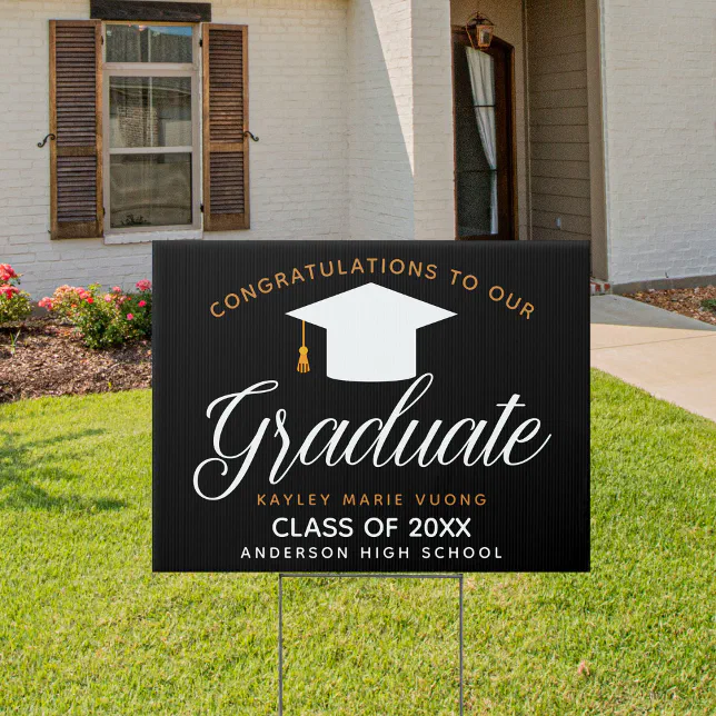 Congratulations Graduate Chic Black Gold 2026 Yard Sign | Zazzle