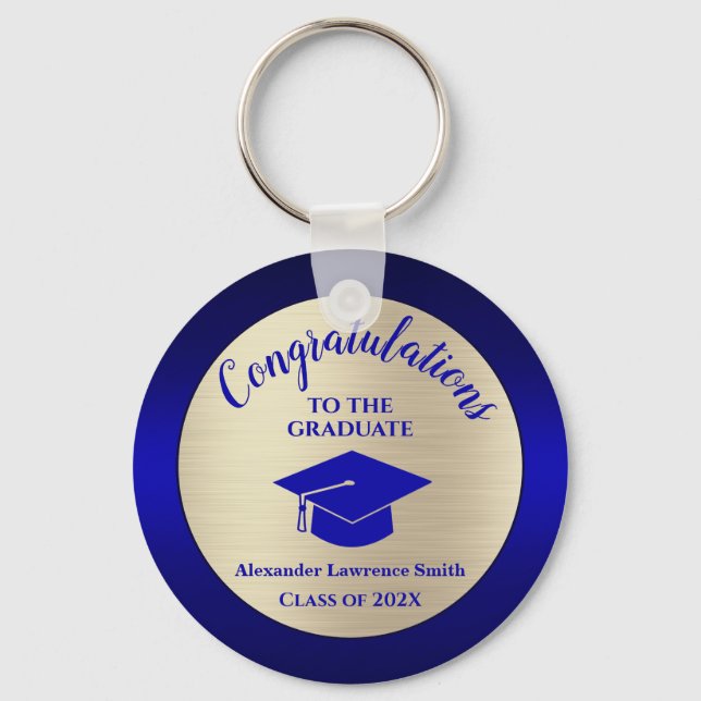 Congratulations Graduate Class of 2022 Blue Gold K Keychain (Front)