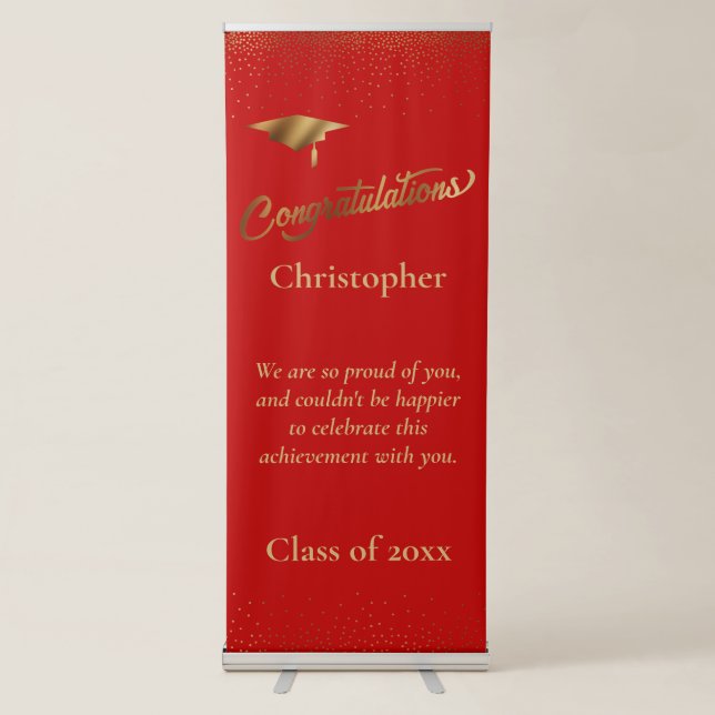 Congratulations Graduate Class of Gold, Bright Red Retractable Banner (Front)