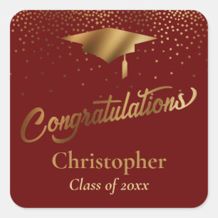 Congratulations Graduate, Class of Gold Burgundy Square Sticker