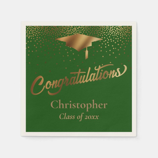 Congratulations Graduate, Class of Gold Dark Green Napkins (Front)