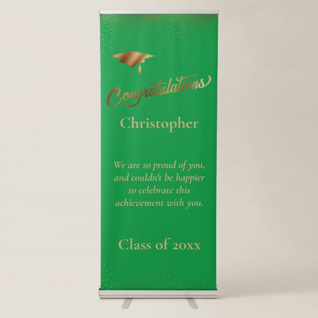 Congratulations Graduate Class of Gold, Green Retractable Banner (Front)