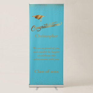 Congratulations Graduate, Class of Gold Light Teal Retractable Banner
