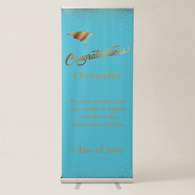 Congratulations Graduate, Class of Gold Light Teal Retractable Banner (Front)